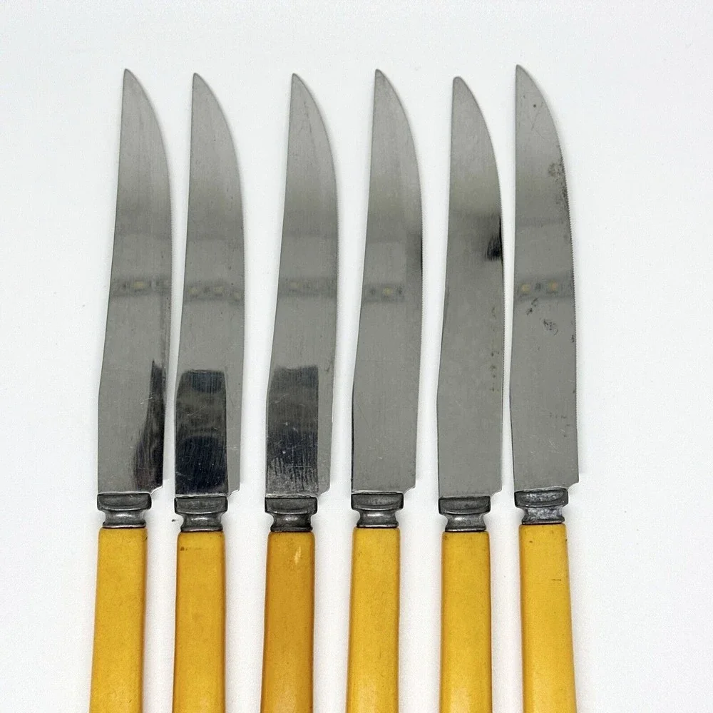6 Pcs Set Vtg 50’s Royal Brand Cutlery  Co. Perma Brite Bakelite Steak Knife Set